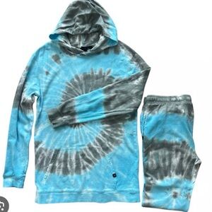 Kids Gray & blue Tie-Dye Hoodie and Joggers Set L 12/14 unisex runs big unisex